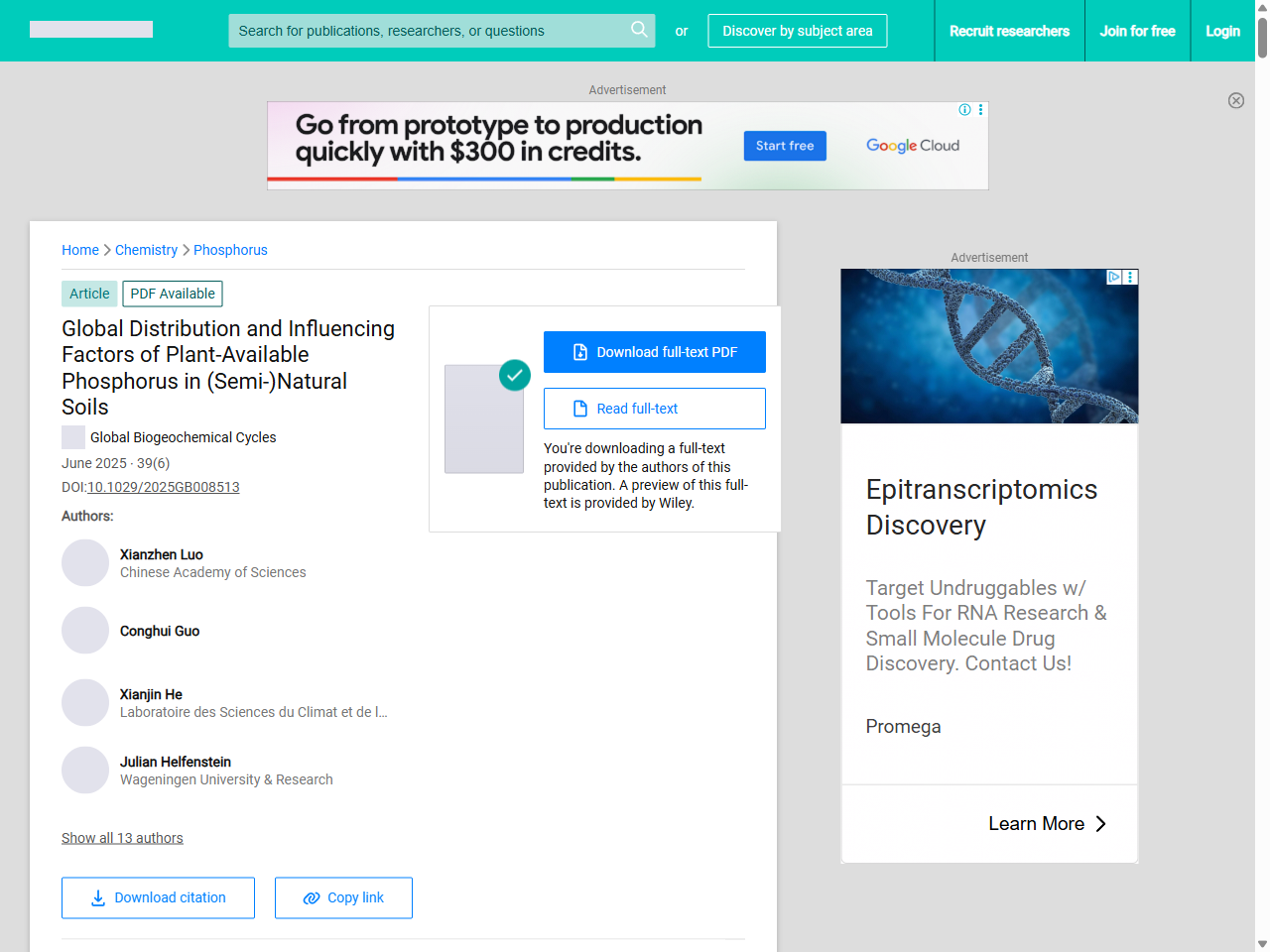 Preview of He, X., et al. (2021). Global distribution and influencing factors of plant‐available phosphorus in semi‐natural soils. Earth System Science Data.