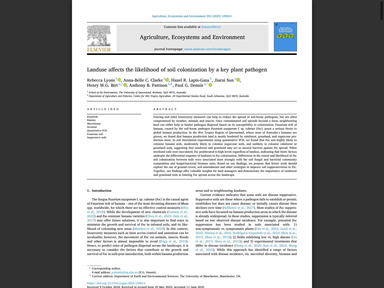 Preview of Landuse affects the likelihood of soil colonization by a key plant pathogen, accessed July 18, 2025