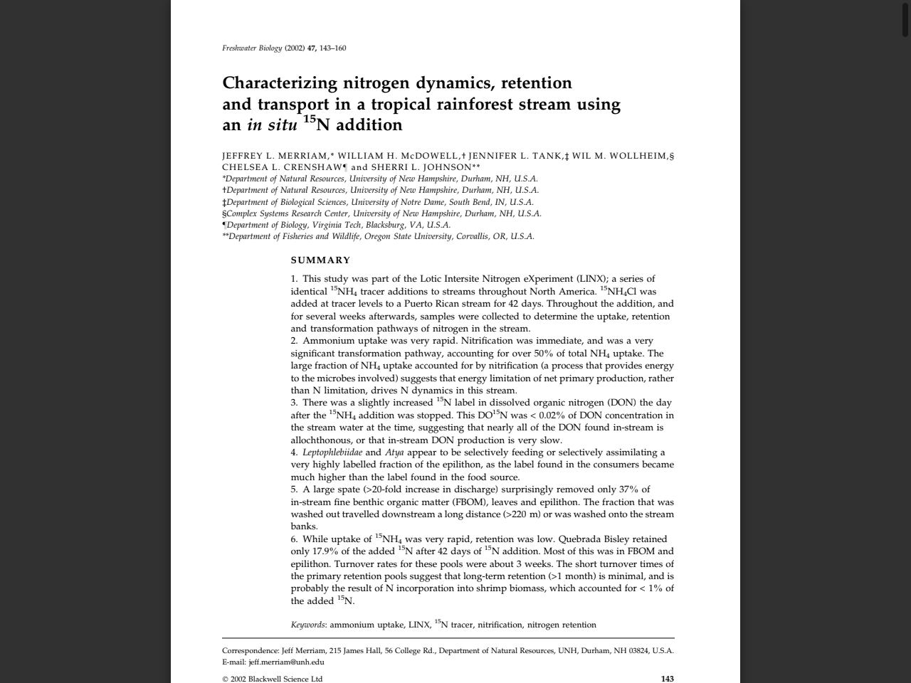 Preview of Ecology of streams in a biogeographic isolatethe Queensland Wet Tropics, Australia | Freshwater Science: Vol 34, No 2