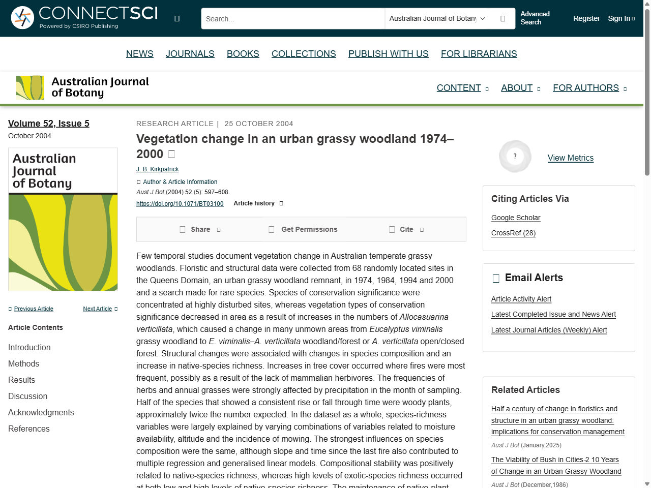 Preview of Vegetation change in an urban grassy woodland 1974–2000 - CSIRO Publishing, accessed August 12, 2025, 