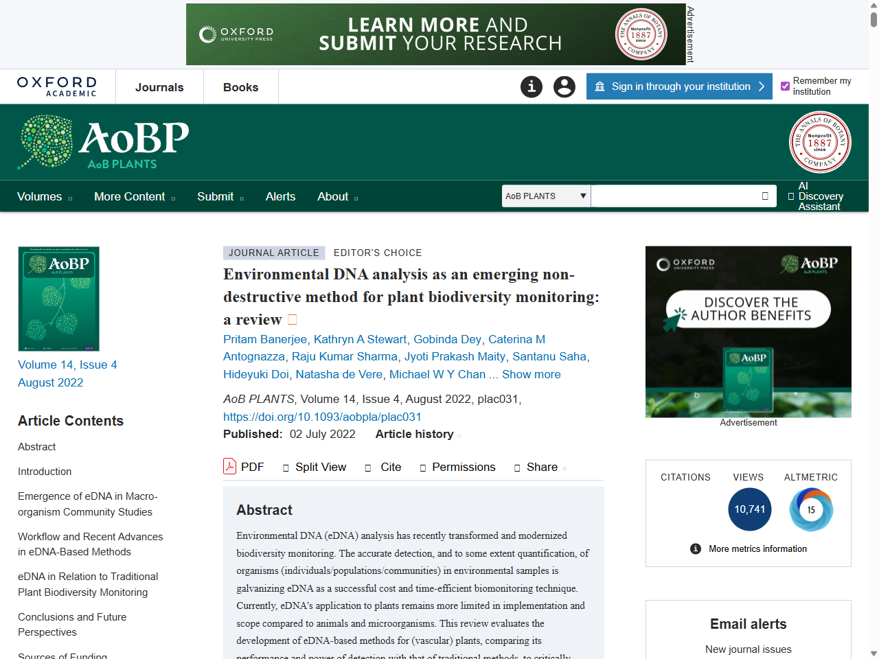 Preview of Environmental DNA analysis as an emerging non-destructive method for plant biodiversity monitoring: a review - Oxford Academic, accessed August 12, 2025