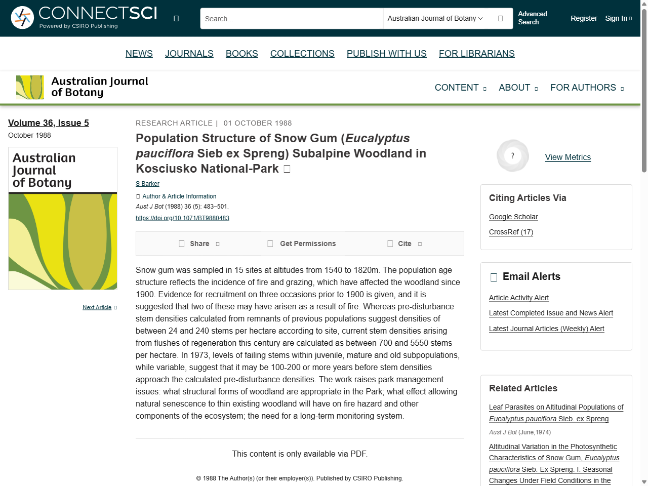 Preview of Population Structure of Snow Gum Eucalyptus pauciflora Sieb. ex Spreng.
