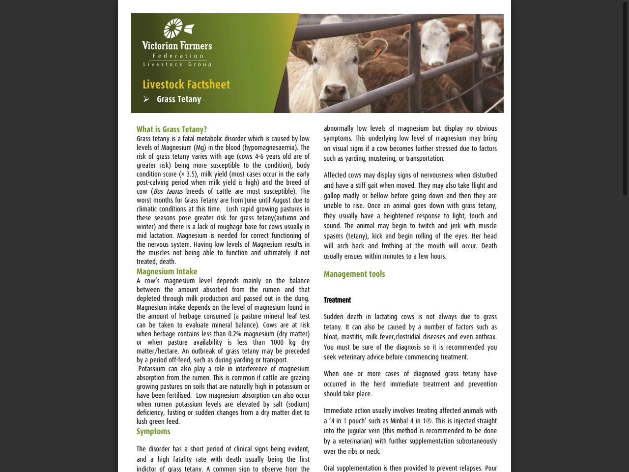 Preview of Livestock Factsheet - Grass Tetany - Victorian Farmers Federation, accessed July 10, 2025