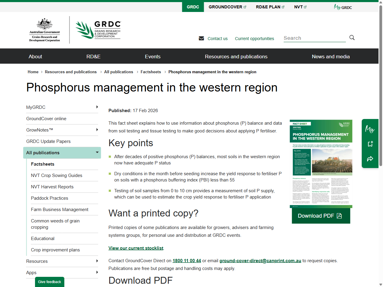 Preview of Crop Nutrition Phosphorus Management Fact Sheet - GRDC, accessed August 28, 2025