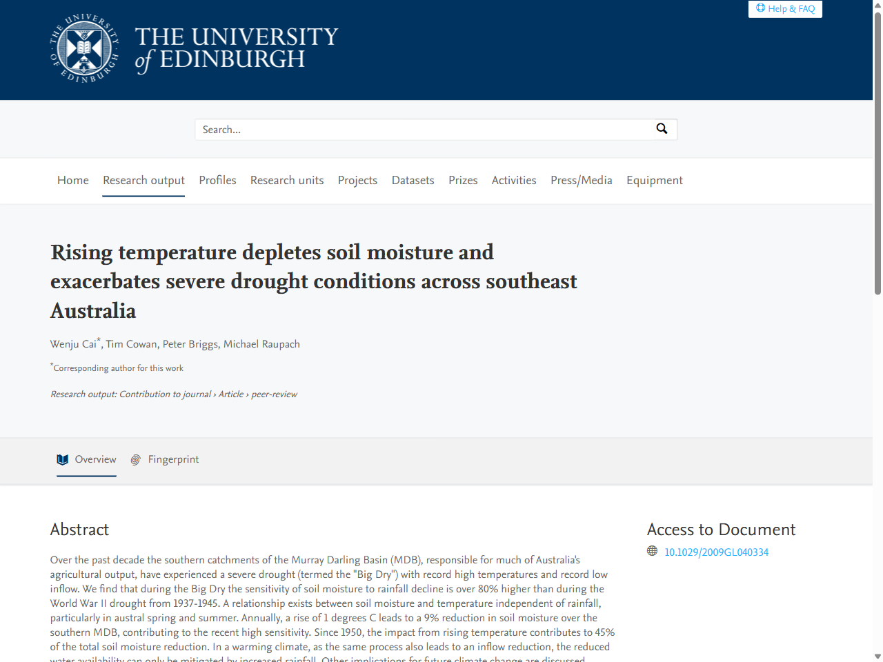 Preview of Rising temperature depletes soil moisture and exacerbates severe drought conditions across southeast Australia - University of Edinburgh Research Explorer, accessed July 21, 2025