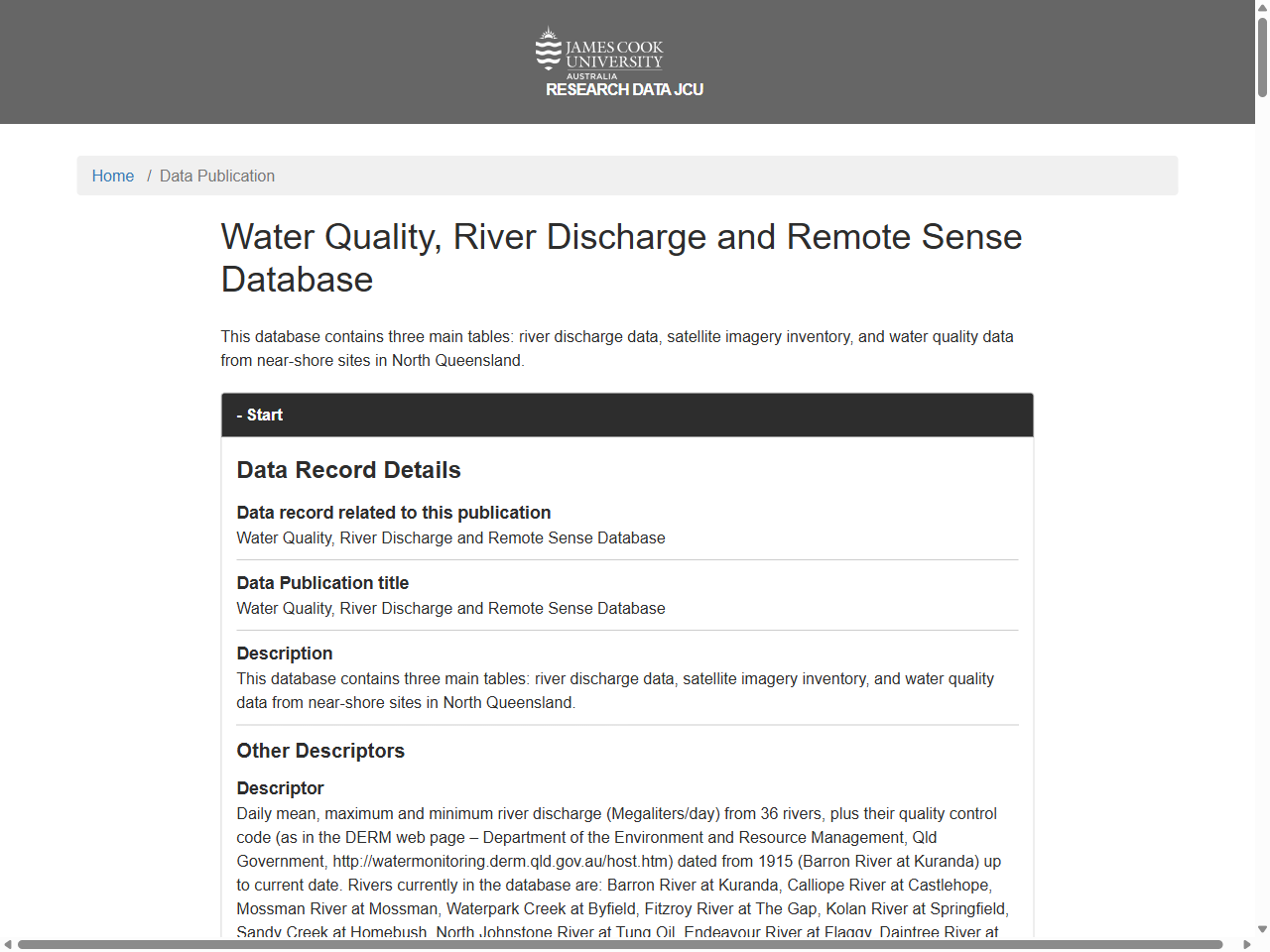 Preview of Water Quality, River Discharge and Remote Sense Database - Research Data JCU, accessed July 20, 2025, 