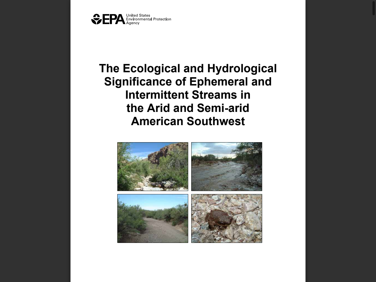 Preview of The Ecological and Hydrological Significance of Ephemeral and Intermittent Streams in the Arid and Semi-arid American Southwest - Environmental Protection Agency (EPA)