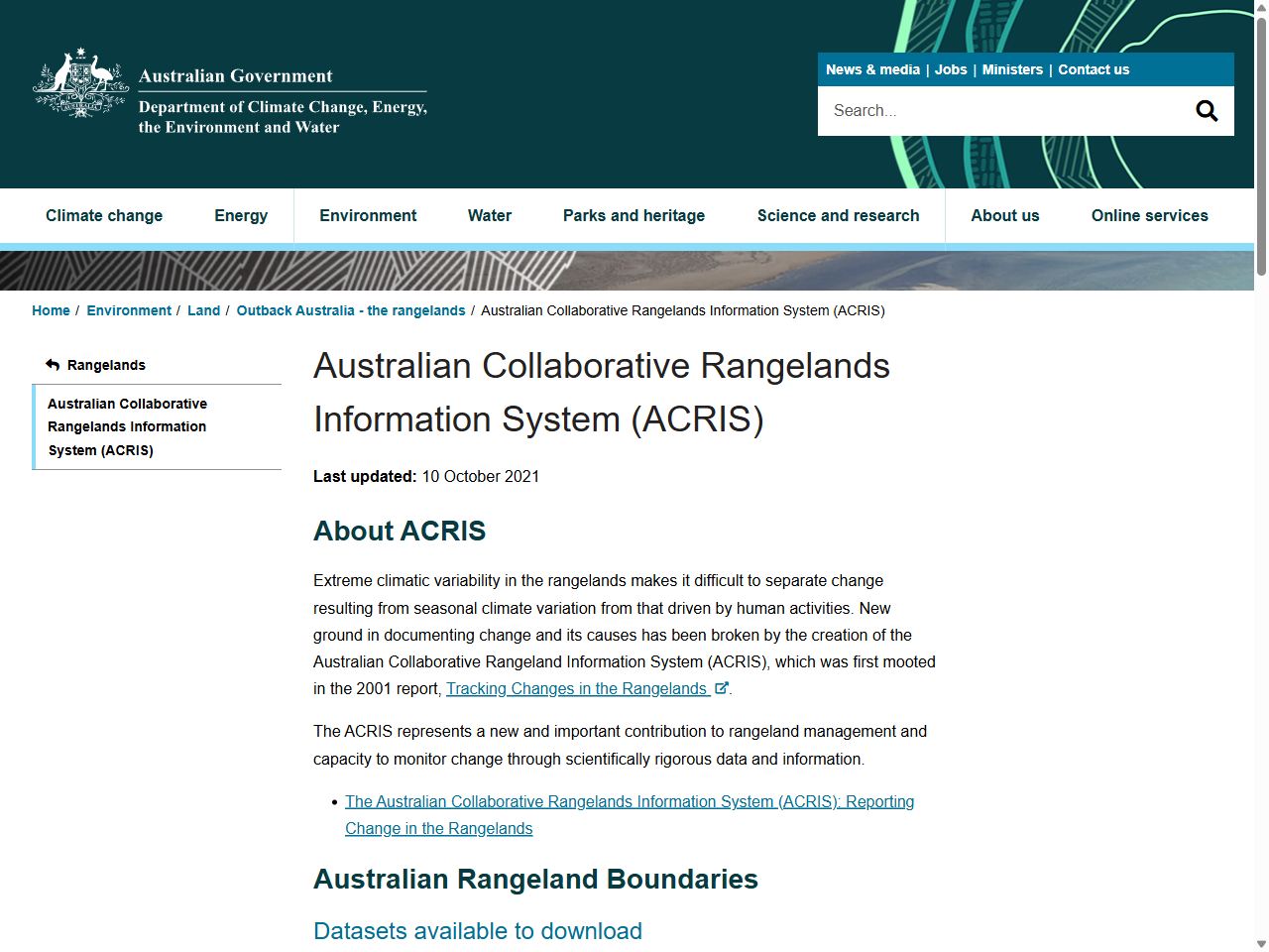 Preview of Australian Collaborative Rangelands Information System (ACRIS) - DCCEEW
