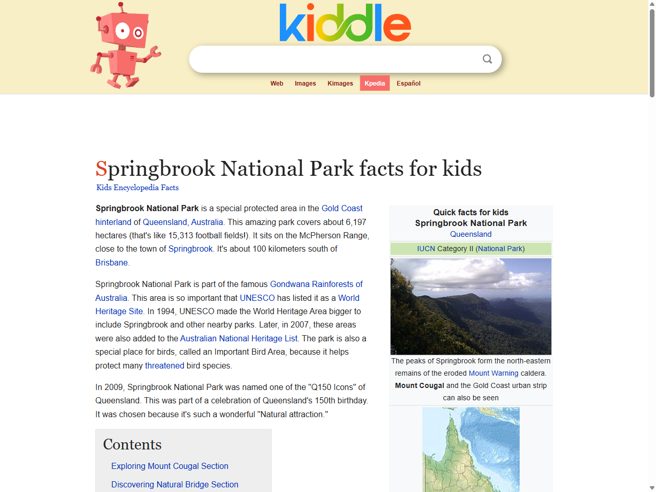 Preview of Springbrook National Park Facts for Kids, accessed July 22, 2025