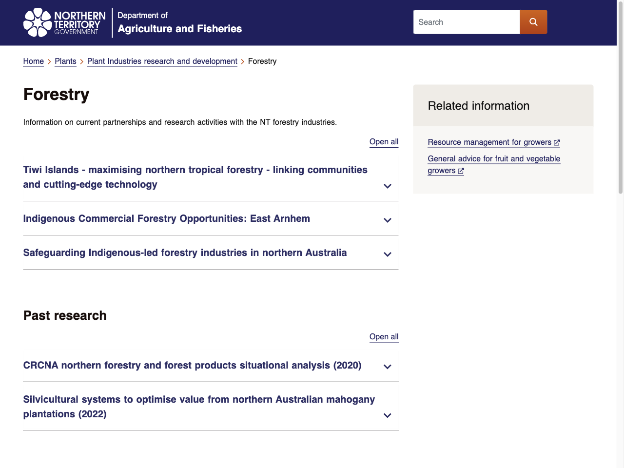 Preview of Forestry | Department of Agriculture and Fisheries - Northern Territory Government, accessed July 30, 2025,