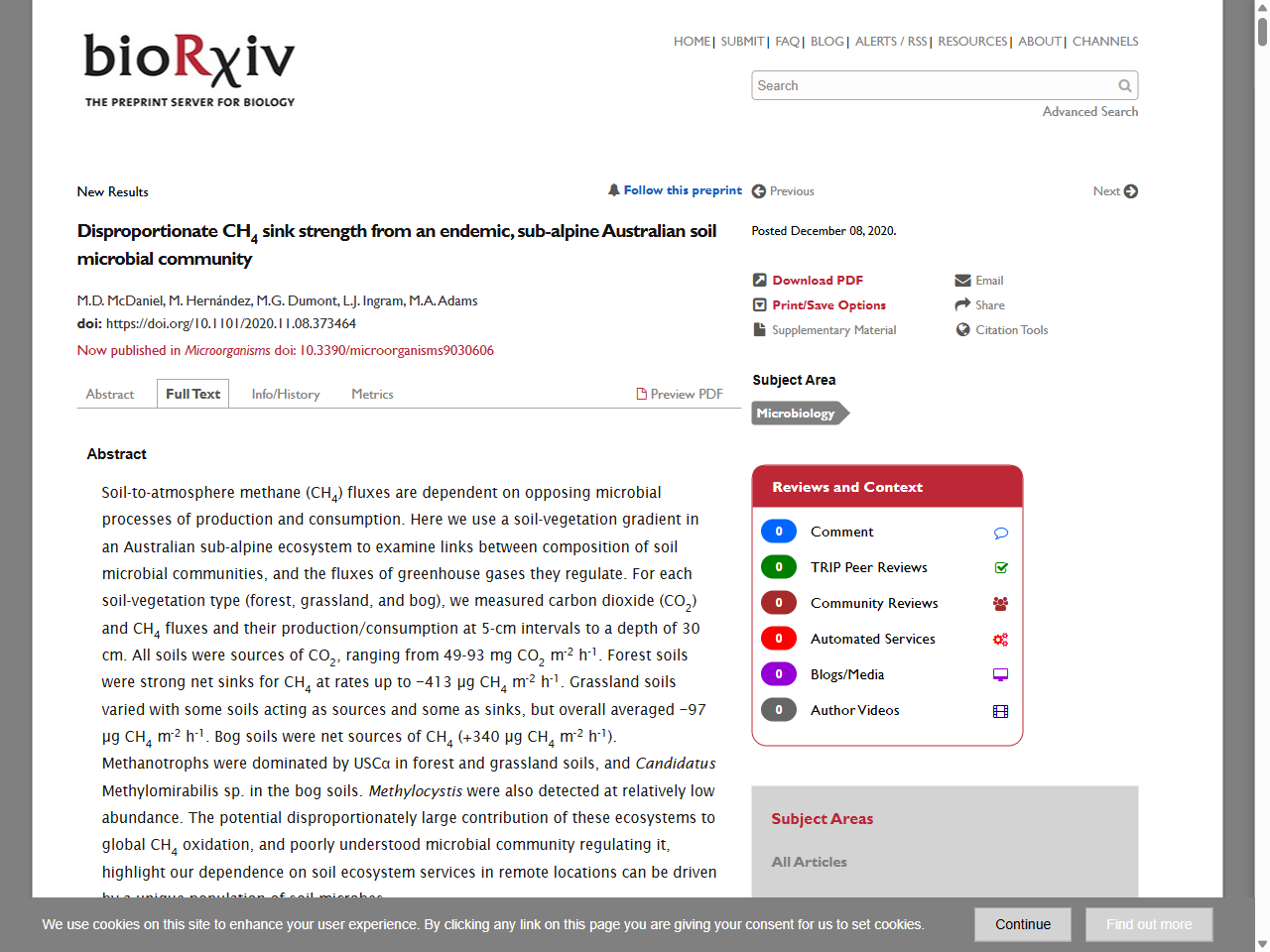 Preview of Disproportionate CH4 sink strength from an endemic, sub-alpine Australian soil microbial community | bioRxiv, accessed August 28, 2025,