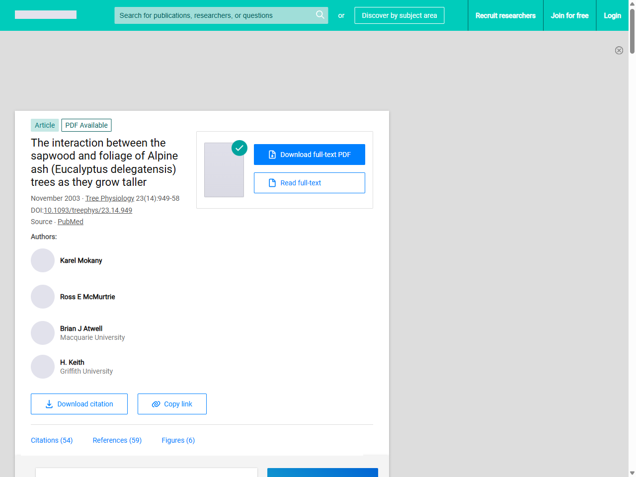 Preview of The interaction between the sapwood and foliage of Alpine ash (Eucalyptus delegatensis) trees as they grow taller - ResearchGate, accessed March 28, 2026,