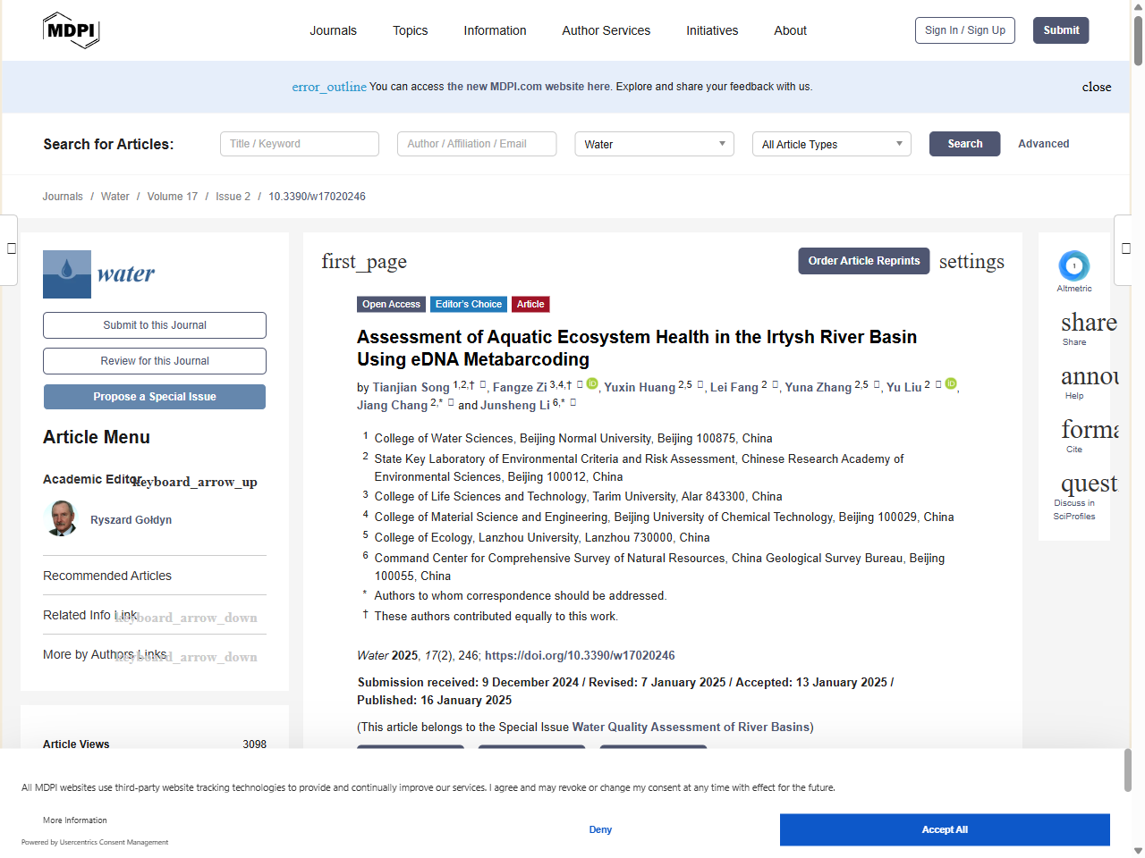 Preview of (PDF) Environmental DNA (eDNA) technology: Fisheries and aquaculture perspectives, accessed July 21, 2025,