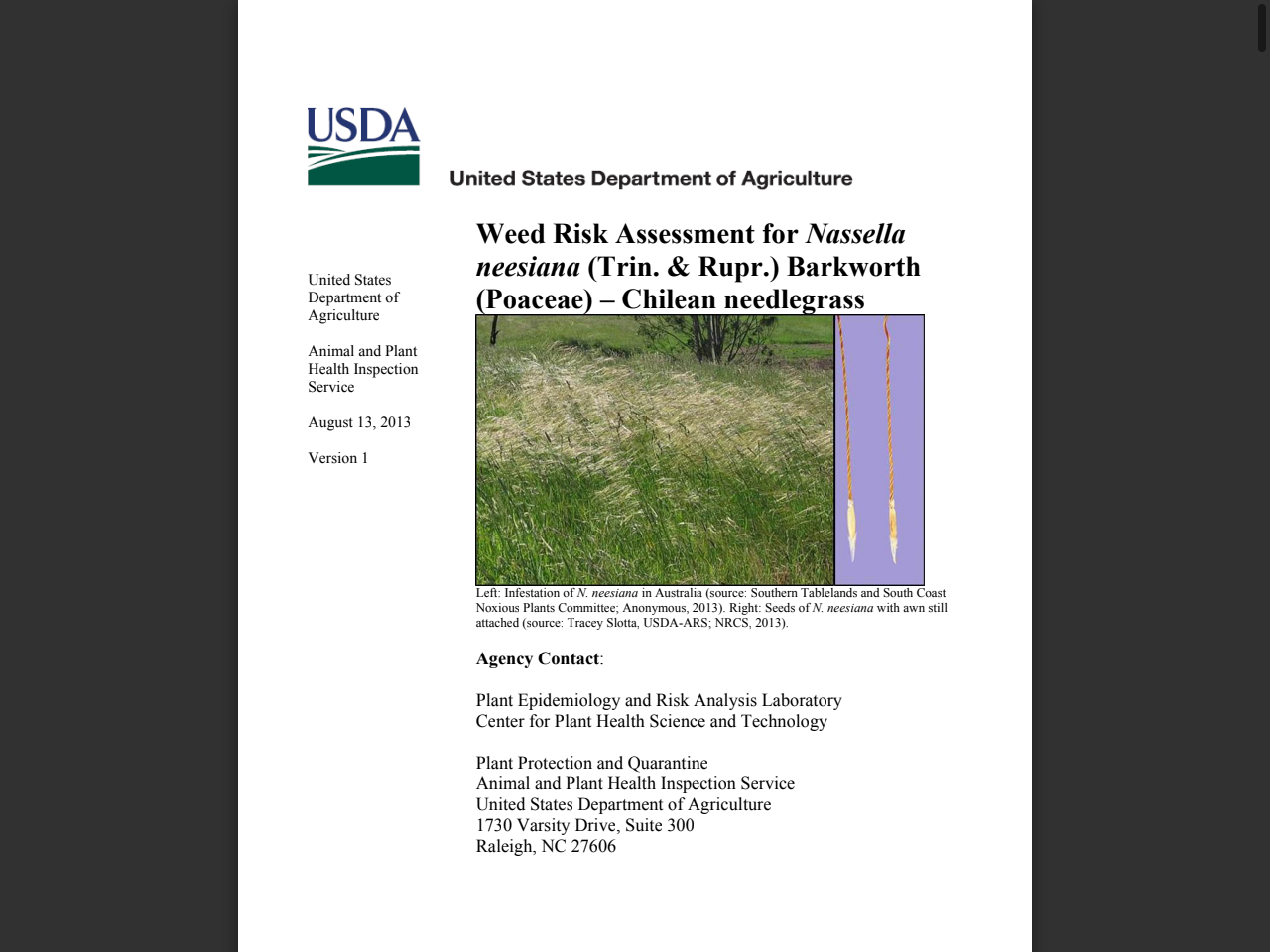 Preview of Weed Risk Assessment for Nassella neesiana (Trin. & Rupr.) Barkworth (Poaceae) – Chilean needlegrass - APHIS