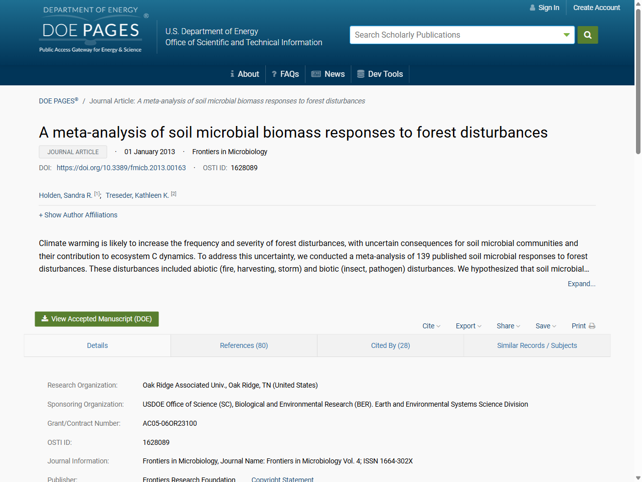 Preview of A meta-analysis of soil microbial biomass responses to forest disturbances - OSTI