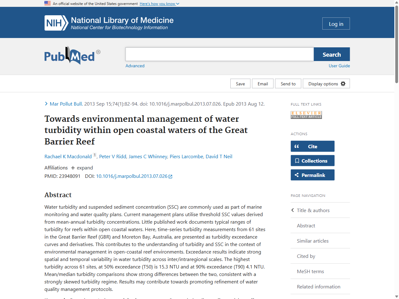 Preview of Towards environmental management of water turbidity within open coastal waters of the Great Barrier Reef - PubMed, accessed July 22, 2025