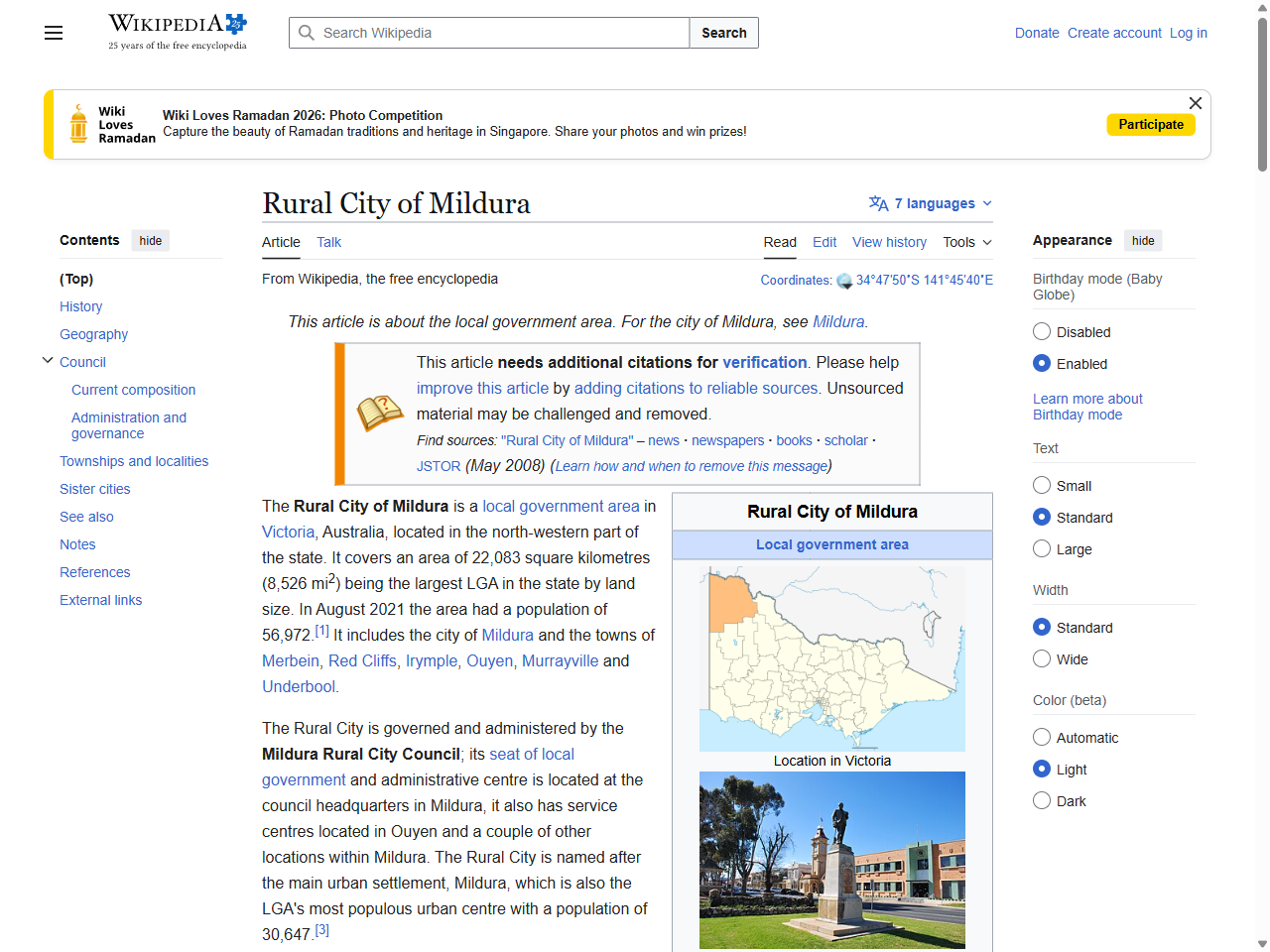 Preview of Rural City of Mildura - Wikipedia, accessed July 13, 2025