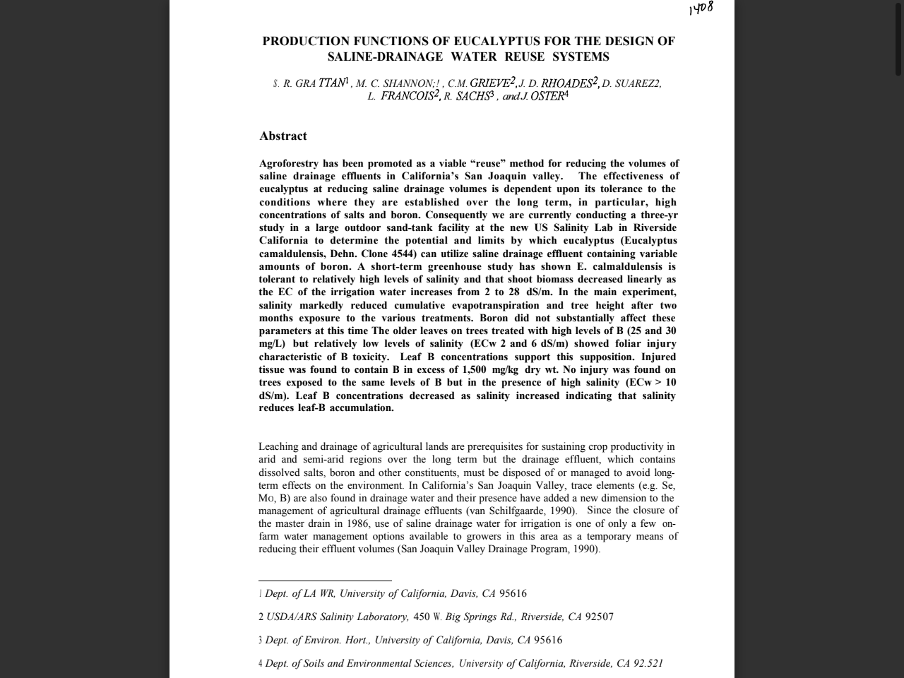 Preview of Production functions of eucalyptus for the design of saline-drainage water reuse systems - USDA ARS, accessed July 11, 2025, 