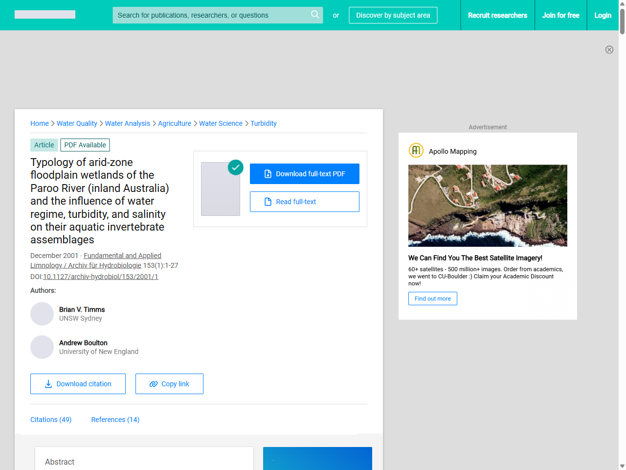 Preview of Typology of arid-zone floodplain wetlands of the Paroo River (inland Australia) and the influence of water regime, turbidity, and salinity on their aquatic invertebrate assemblages - ResearchGate, accessed July 20, 2025, 