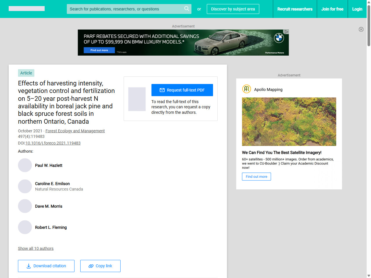 Preview of Effects of harvesting intensity, vegetation control and fertilization on 5–20 year post-harvest N availability in boreal jack pine and black spruce forest soils in northern Ontario, Canada | Request PDF - ResearchGate, accessed May 27, 2025, 
