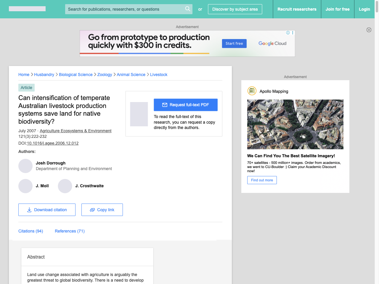 Preview of Can intensification of temperate Australian livestock production systems save land for native biodiversity? | Request PDF - ResearchGate, accessed August 4, 2025