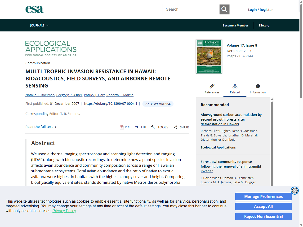 Preview of Bradfer-Lawrence, T., et al., 2019. Guidelines for the use of acoustic indices in environmental research. Methods in Ecology and Evolution, 10(10).