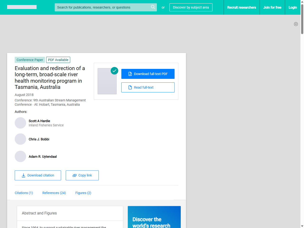Preview of Evaluation and redirection of a long-term, broad-scale river health monitoring program in Tasmania, Australia - ResearchGate