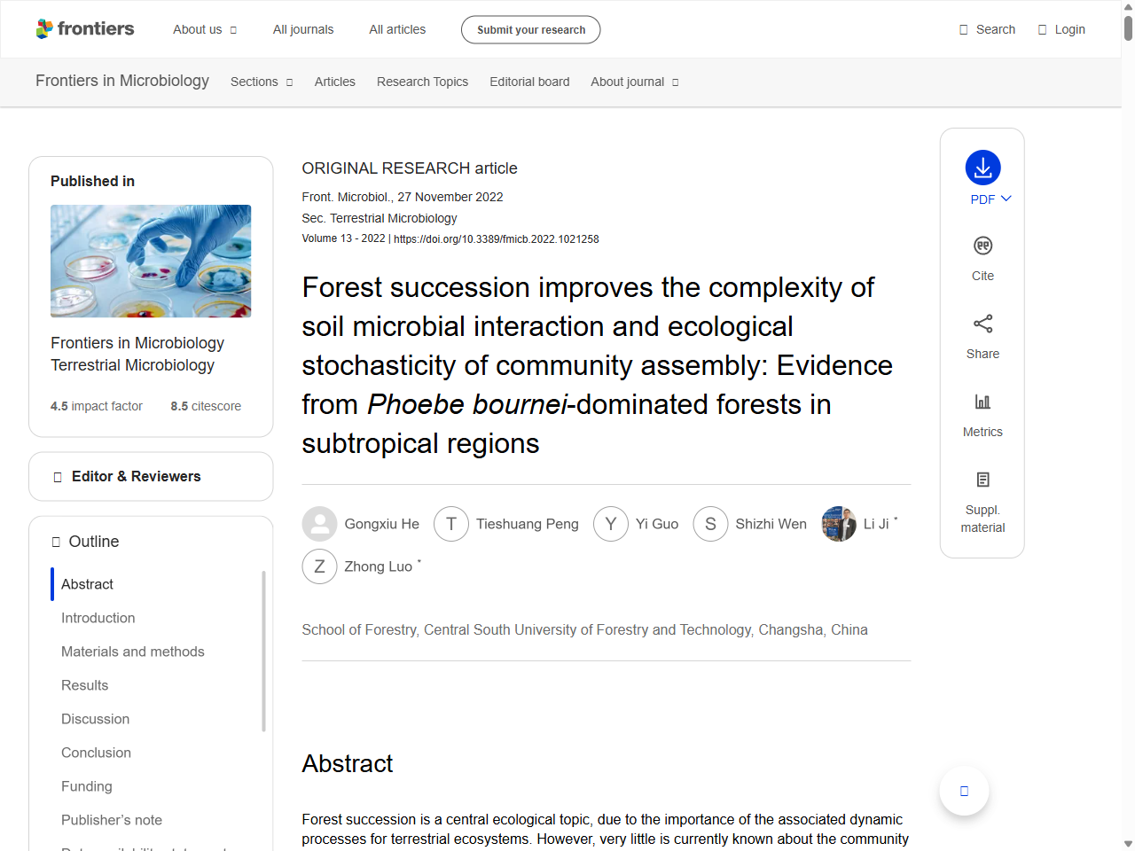 Preview of Forest succession improves the complexity of soil microbial interaction and ecological stochasticity of community assembly: Evidence from Phoebe bournei-dominated forests in subtropical regions, accessed July 20, 2025, 