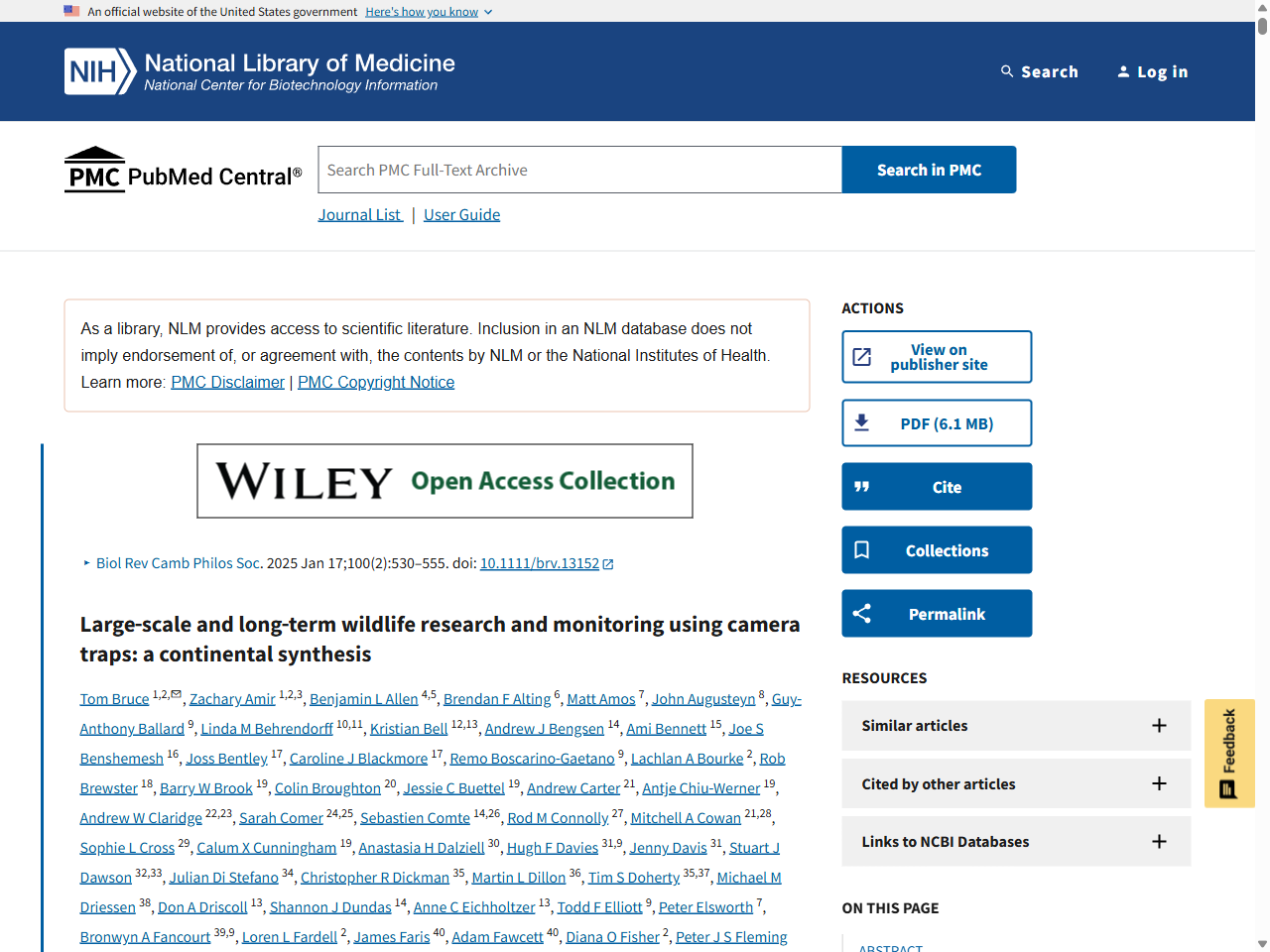 Preview of Large‐scale and long‐term wildlife research and monitoring using camera traps: a continental synthesis - PubMed Central, accessed August 6, 2025