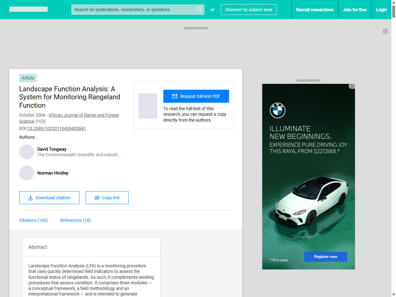Preview of Assessing landscape function in the field: an aid to the design and selection of appropriate restoration techniques, accessed July 18, 2025, 