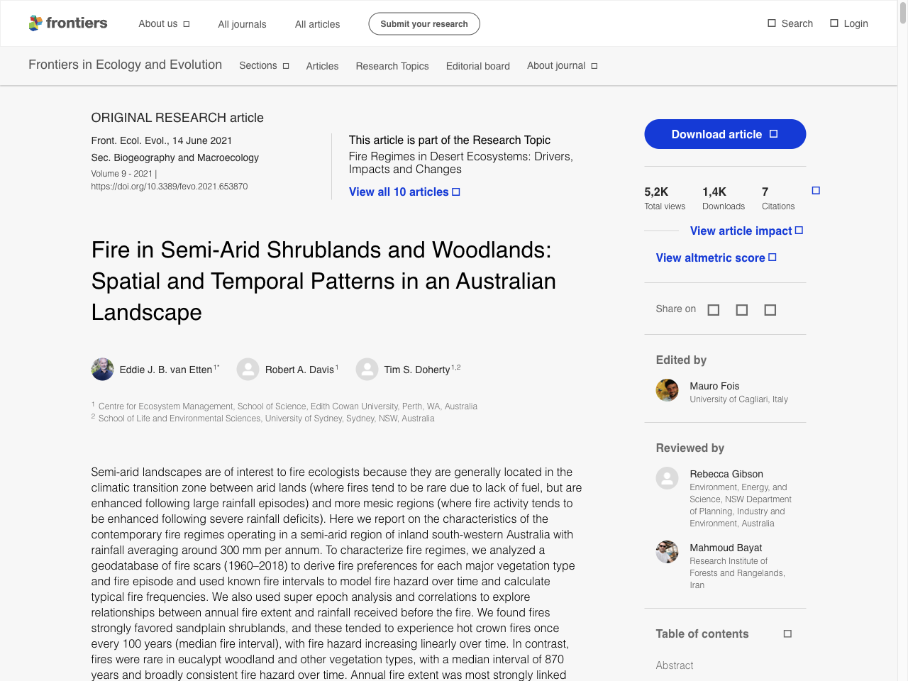 Preview of Fire in Semi-Arid Shrublands and Woodlands: Spatial and Temporal Patterns in an Australian Landscape - Frontiers, accessed July 12, 2025, 