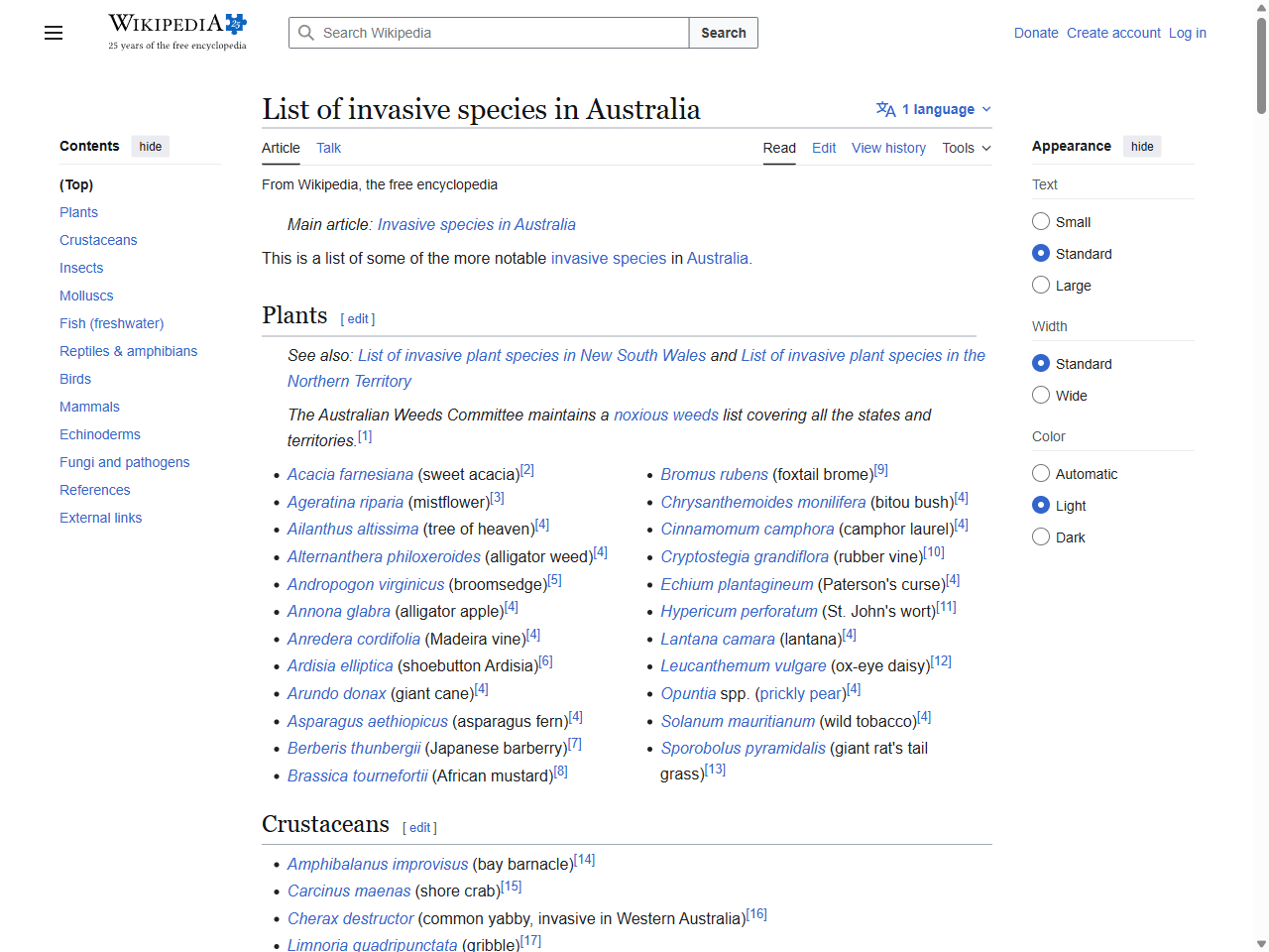 Preview of List of invasive species in Australia - Wikipedia