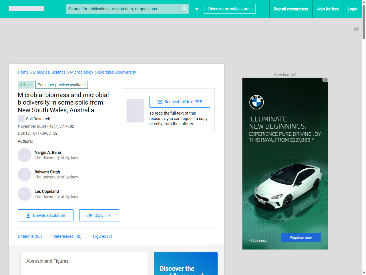 Preview of Microbial biomass and microbial biodiversity in some soils from New South Wales, Australia | Request PDF - ResearchGate