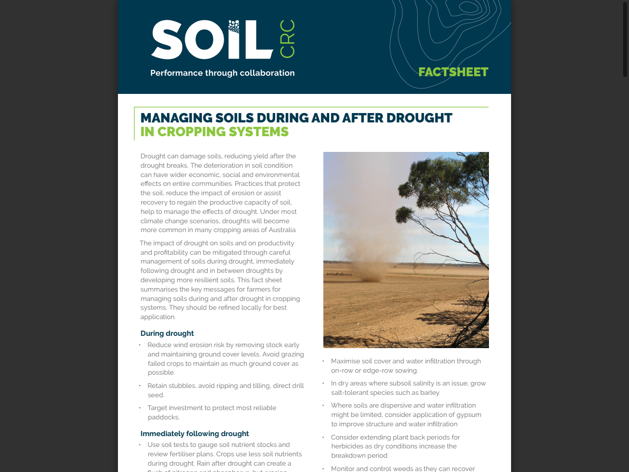 Preview of MANAGING SOILS DURING AND AFTER DROUGHT IN CROPPING SYSTEMS - Department for Environment and Water