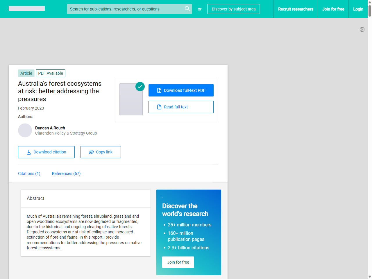 Preview of (PDF) Australia's forest ecosystems at risk: better addressing the pressures - ResearchGate