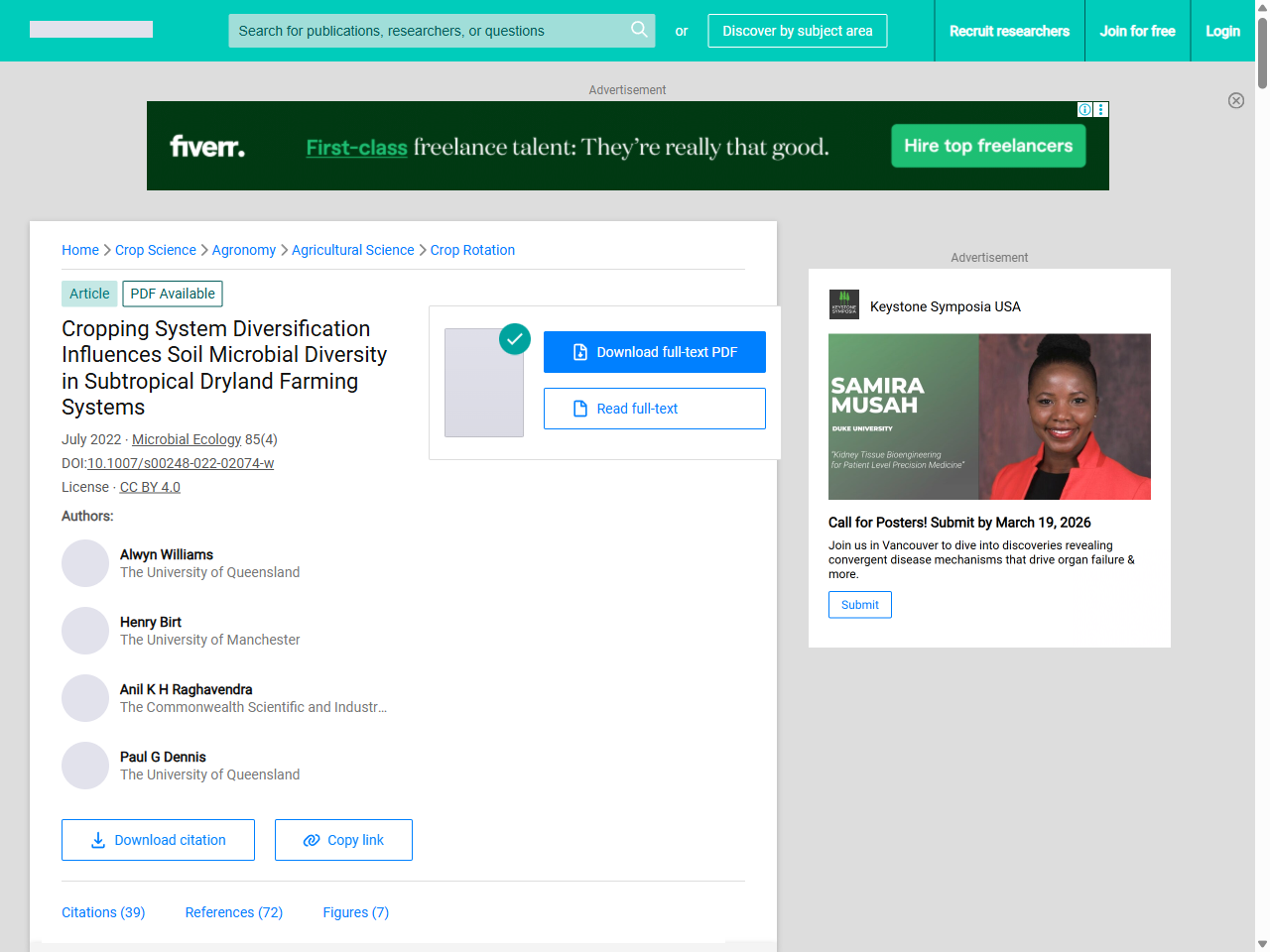 Preview of (PDF) Cropping System Diversification Influences Soil Microbial Diversity in Subtropical Dryland Farming Systems - ResearchGate, accessed July 18, 2025