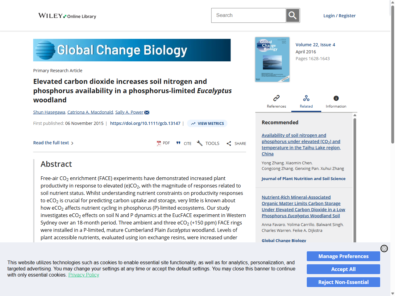 Preview of Elevated carbon dioxide increases soil nitrogen and phosphorus availability in a phosphorus-limited Eucalyptus woodland