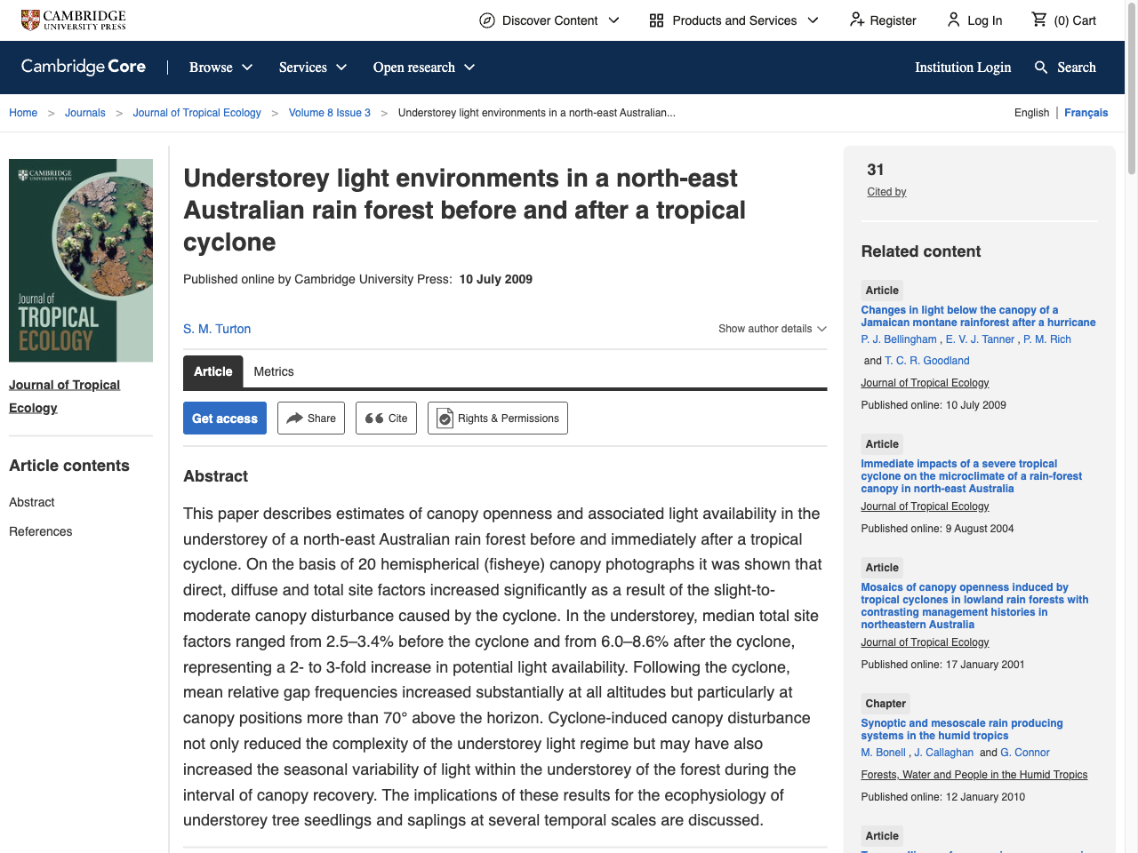 Preview of Understorey light environments in a north-east Australian rain forest before and after a tropical cyclone | Journal of Tropical Ecology - Cambridge University Press, accessed July 22, 2025, 