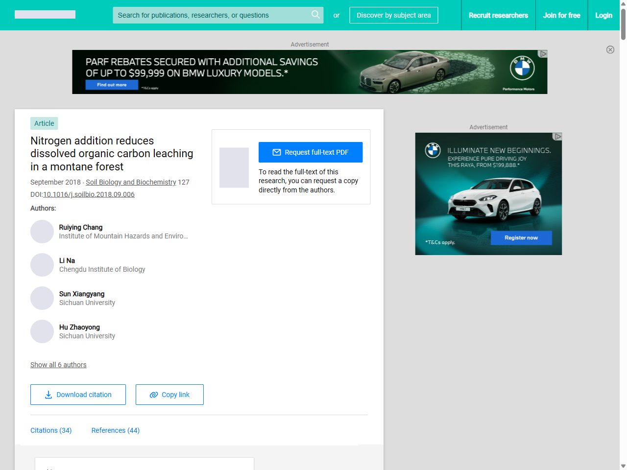 Preview of Nitrogen addition reduces dissolved organic carbon leaching in a montane forest | Request PDF - ResearchGate, accessed May 27, 2025, 