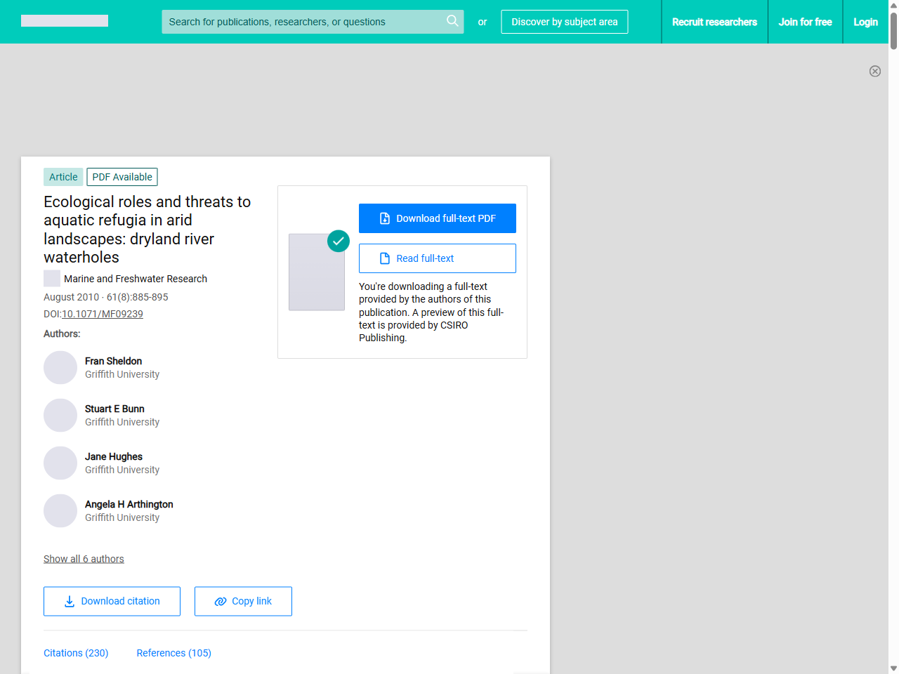 Preview of (PDF) Ecological roles and threats to aquatic refugia in arid landscapes: dryland river waterholes - ResearchGate, accessed July 20, 2025