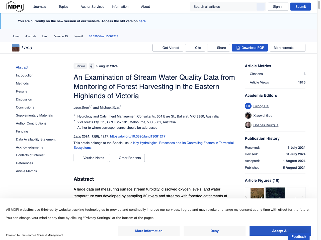 Preview of An Examination of Stream Water Quality Data from Monitoring of Forest Harvesting in the Eastern Highlands of Victoria - MDPI, accessed August 1, 2025, 