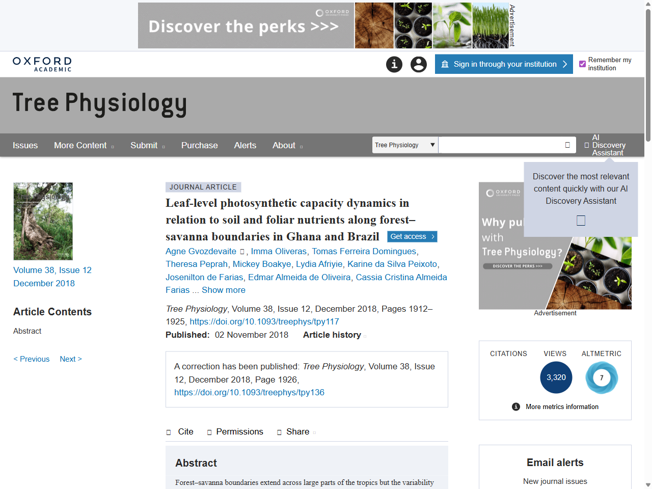 Preview of Leaf-level photosynthetic capacity dynamics in relation to soil and foliar nutrients along forest–savanna boundaries in Ghana and Brazil | Tree Physiology | Oxford Academic