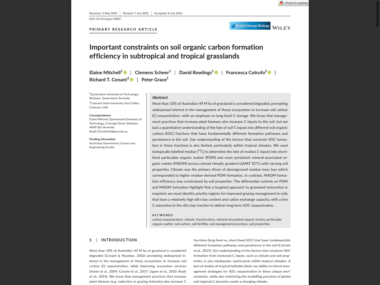 Preview of Important constraints on soil organic carbon formation efficiency in subtropical and tropical grasslands - Research, accessed August 11, 2025