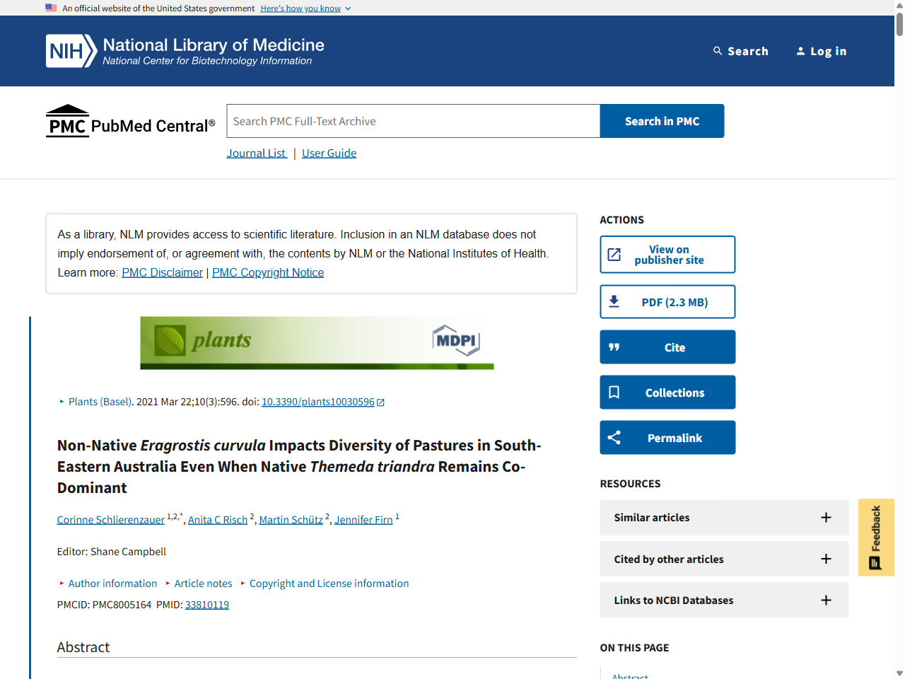 Preview of Non-Native Eragrostis curvula Impacts Diversity of Pastures in South-Eastern Australia Even When Native Themeda triandra Remains Co-Dominant, accessed August 6, 2025, 