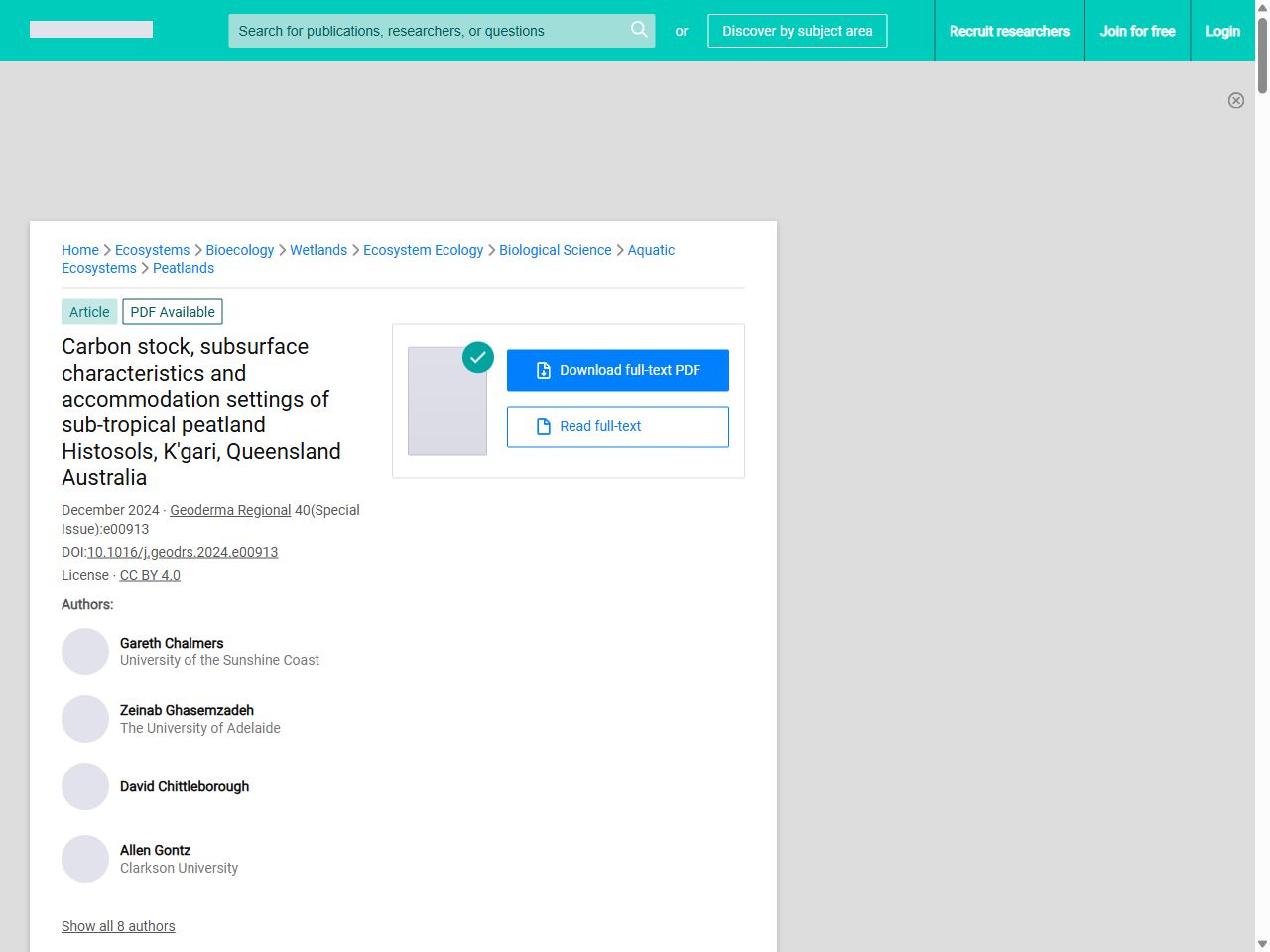 Preview of (PDF) Carbon stock, subsurface characteristics and accommodation settings of sub-tropical peatland Histosols, K'gari, Queensland Australia - ResearchGate, accessed August 2, 2025