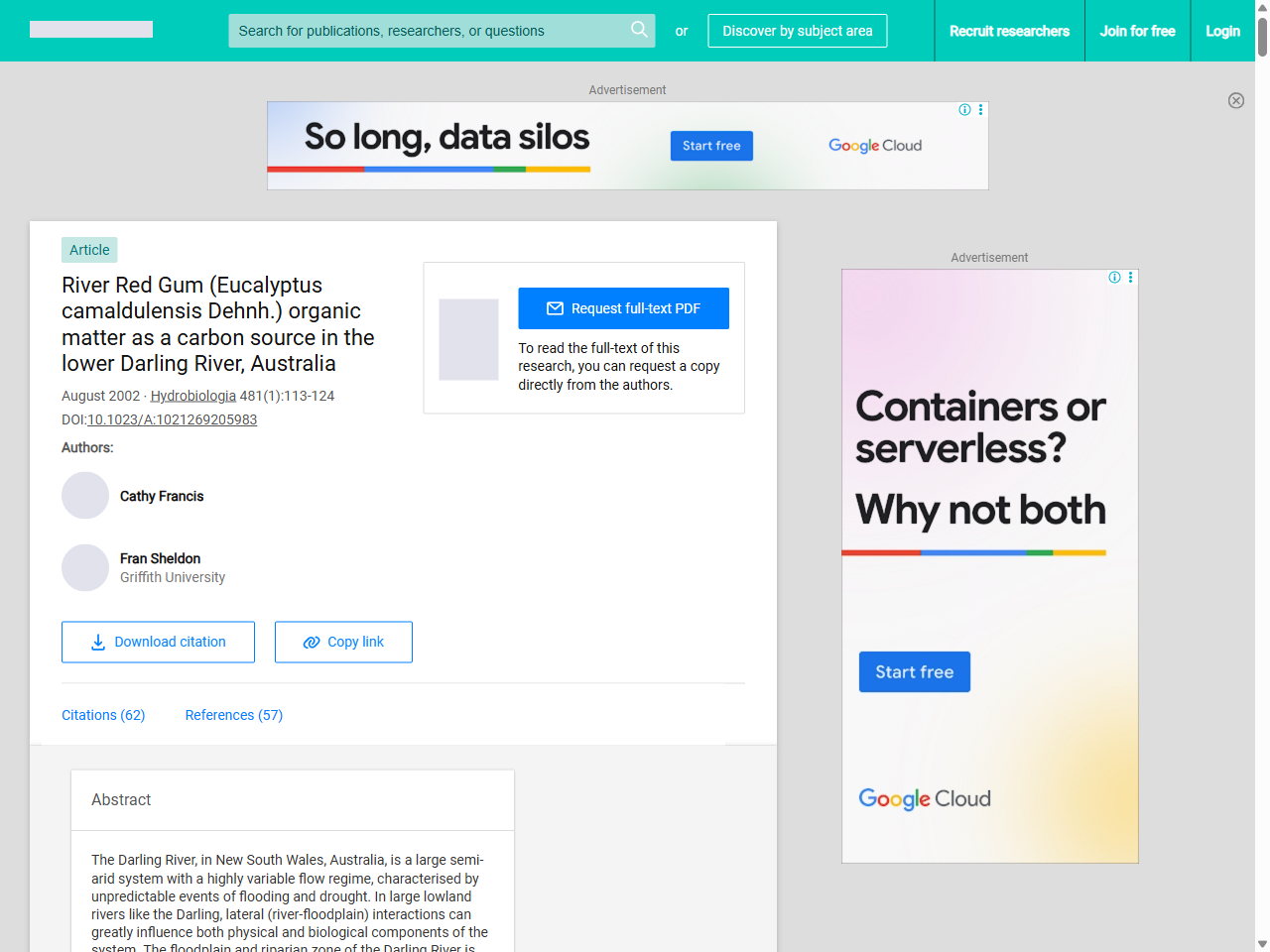Preview of River Red Gum (Eucalyptus camaldulensis Dehnh.) organic matter as a carbon source in the lower Darling River, Australia | Request PDF - ResearchGate, accessed July 20, 2025,