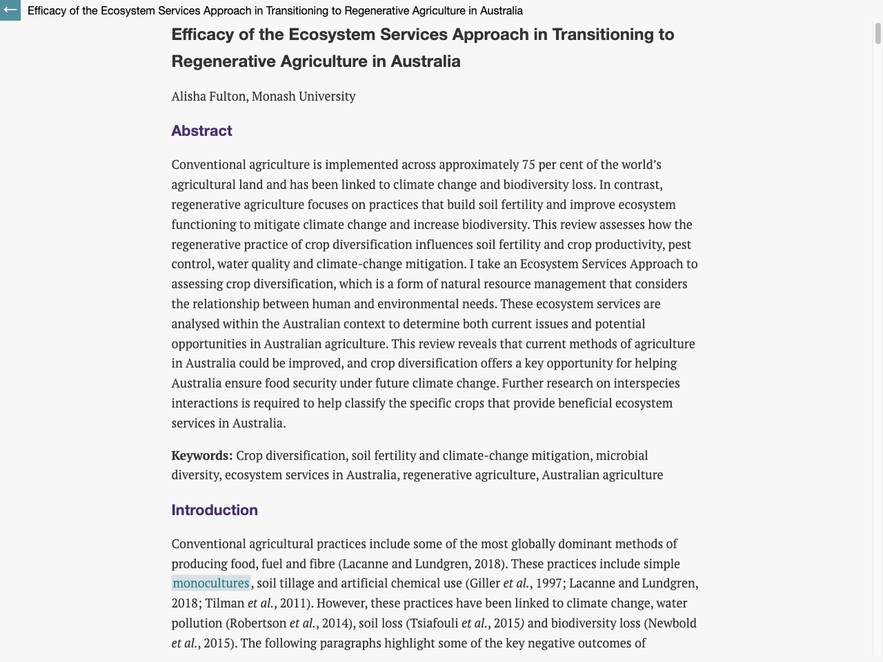 Preview of View of Efficacy of the Ecosystem Services Approach in Transitioning to Regenerative Agriculture in Australia | Reinvention, accessed August 5, 2025,