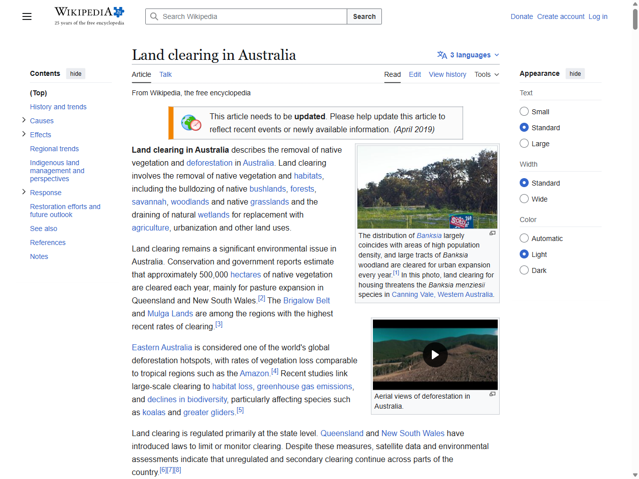 Preview of Land clearing in Australia - Wikipedia, accessed July 30, 2025