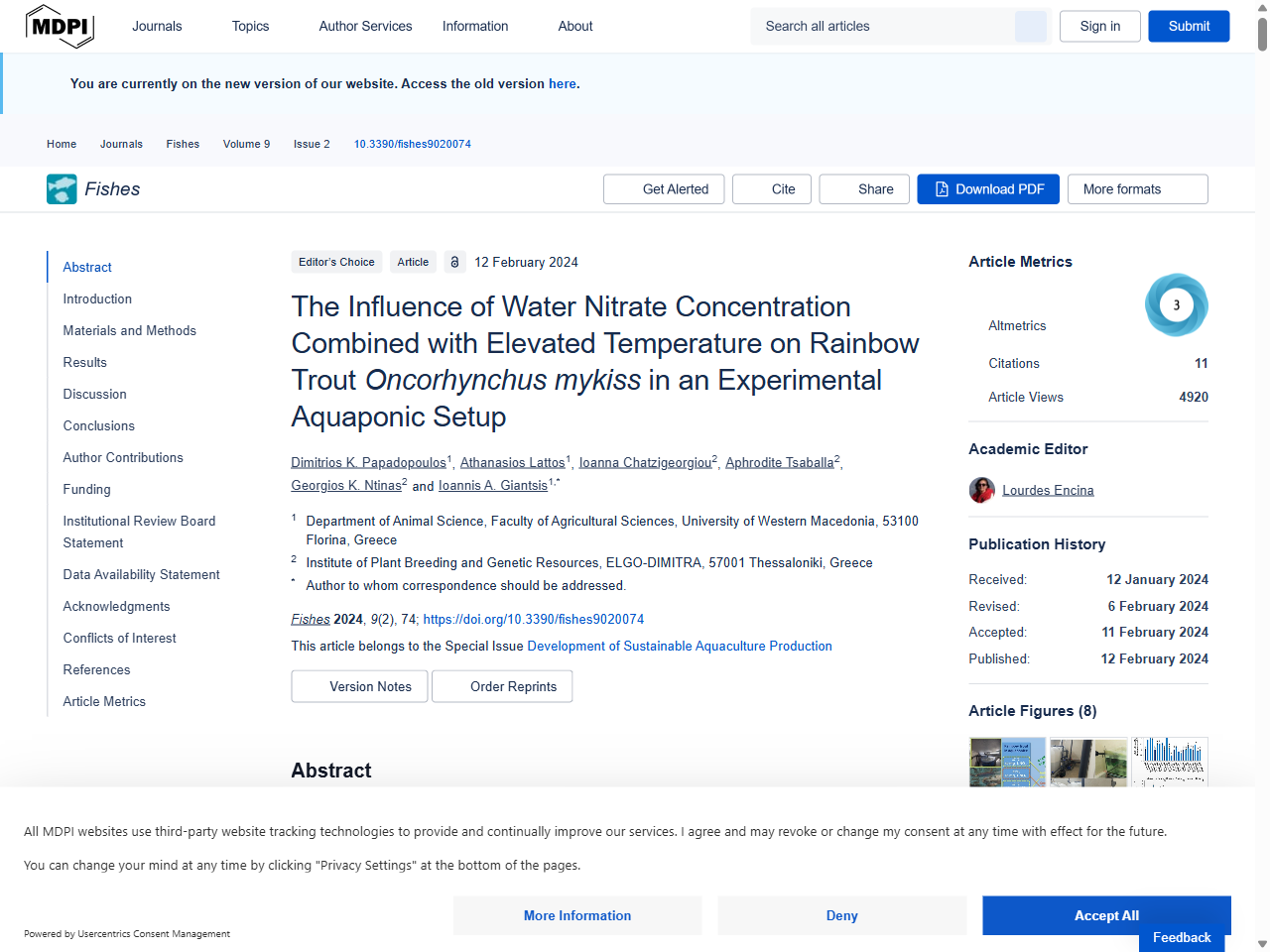 Preview of The Influence of Water Nitrate Concentration Combined with Elevated Temperature on Rainbow Trout Oncorhynchus mykiss in an Experimental Aquaponic Setup - MDPI, accessed July 25, 2025,