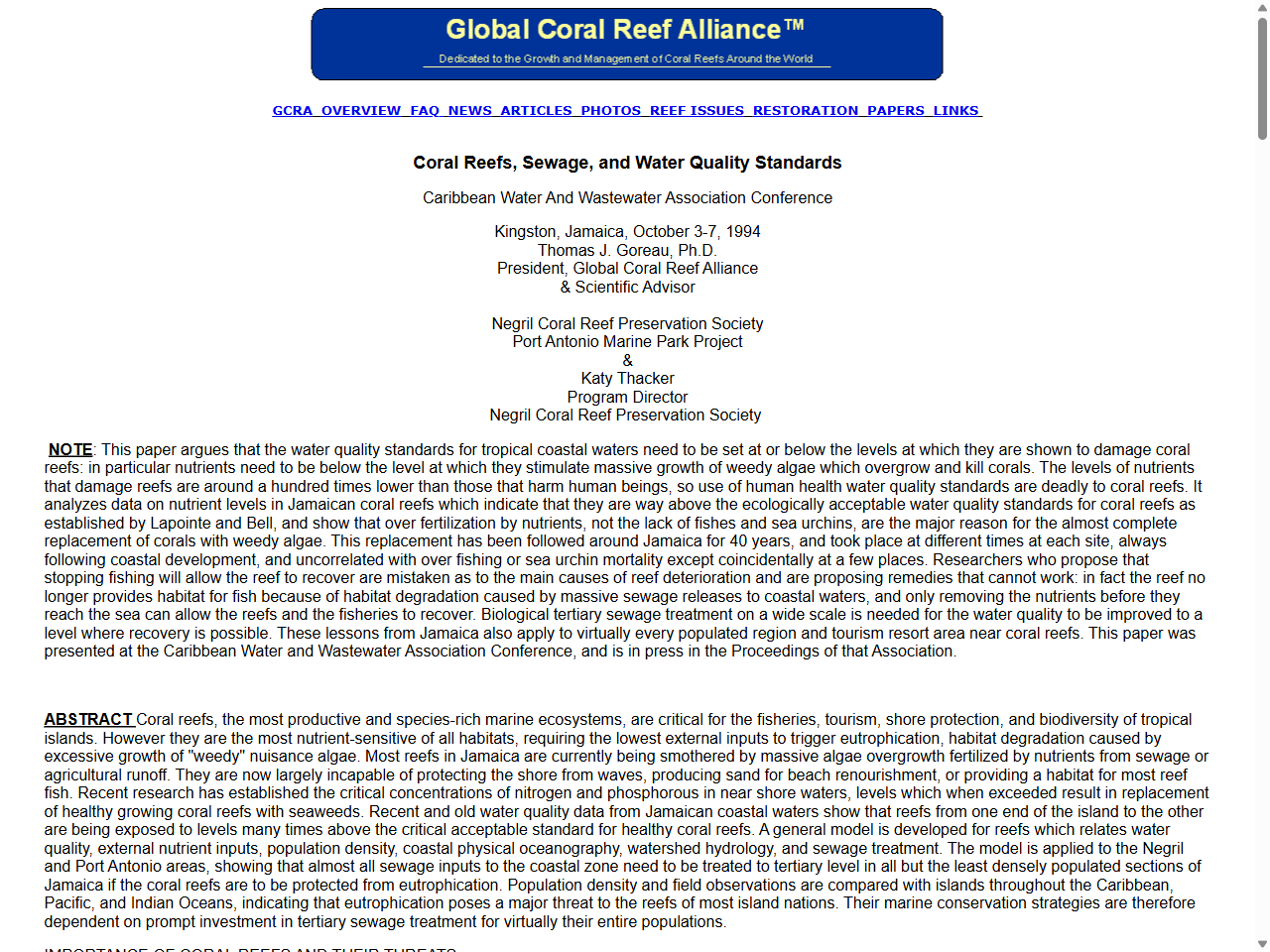Preview of Goreau, T. J. (n.d.). Coral Reefs, Sewage, and Water Quality Standards. Global Coral Reef Alliance. 23